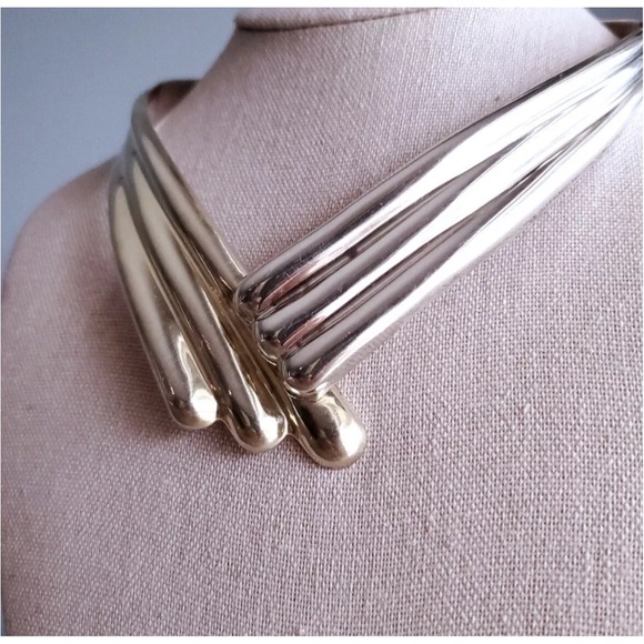 Taxco Mexico Sterling Silver Torc Necklace V Shaped Choker Collar 15-inch 76g - Picture 8 of 15